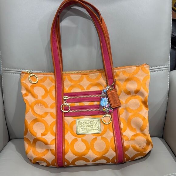 Coach Handbags - Coach OP Poppy Persimmon and Fuchsia  Tote Bag